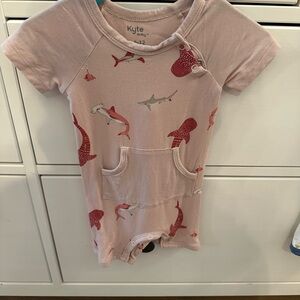Kyte BABY Light Pink romper with Red Shark Pattern
